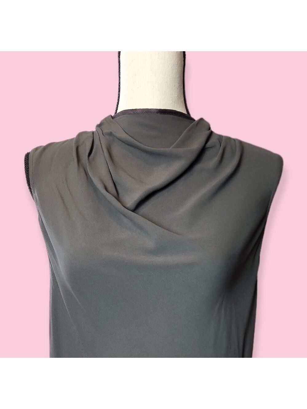 Rick Owens High Drape Neck Exposed Zipper Sleeveless Blouse Gray Dark Dust Sz 8 - Picture 2 of 10